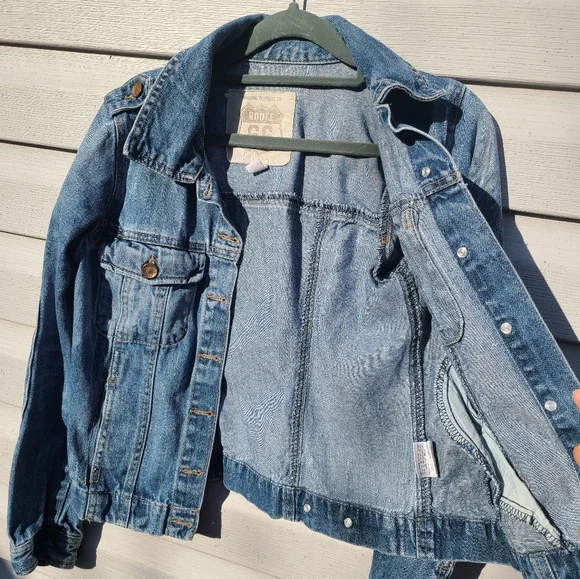 Route 66 Jacket Denim Trucker Distressed Blue Medium Cotton Buttons Pockets XS - Picture 2 of 13